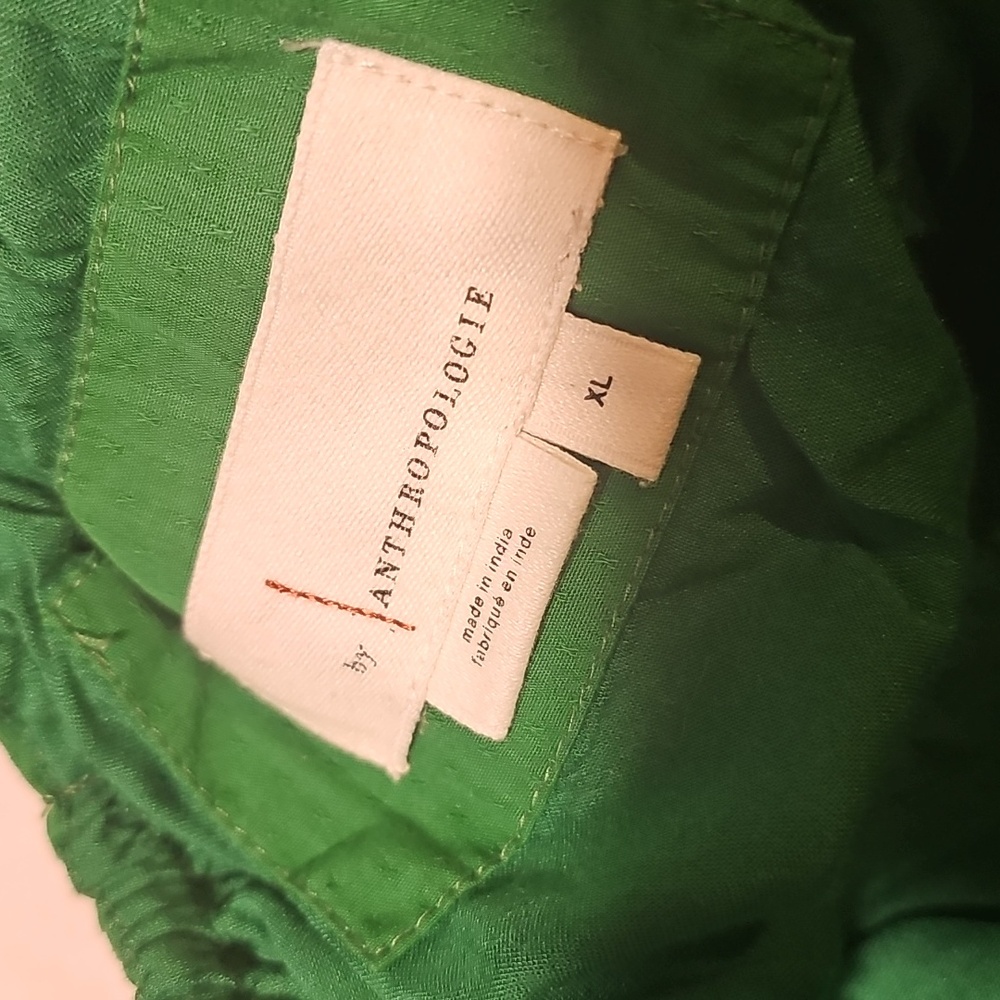 Anthropologie Strapless Embroidered Maxi Dress Green Tropical Botanical Smocked - Picture 7 of 9